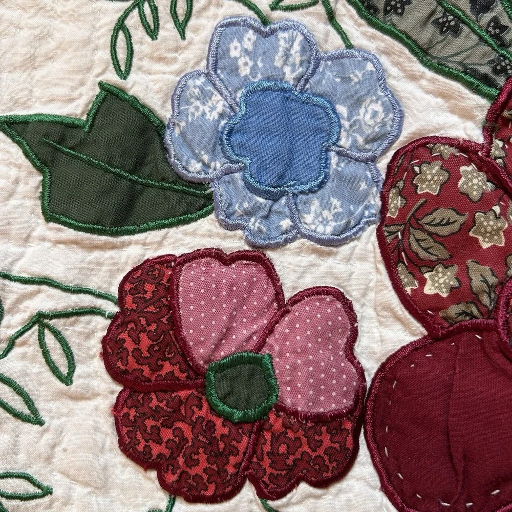 VTG Embroidered Quilted Floral Pillow Sham Case Oversized Patchwork Cottagecore